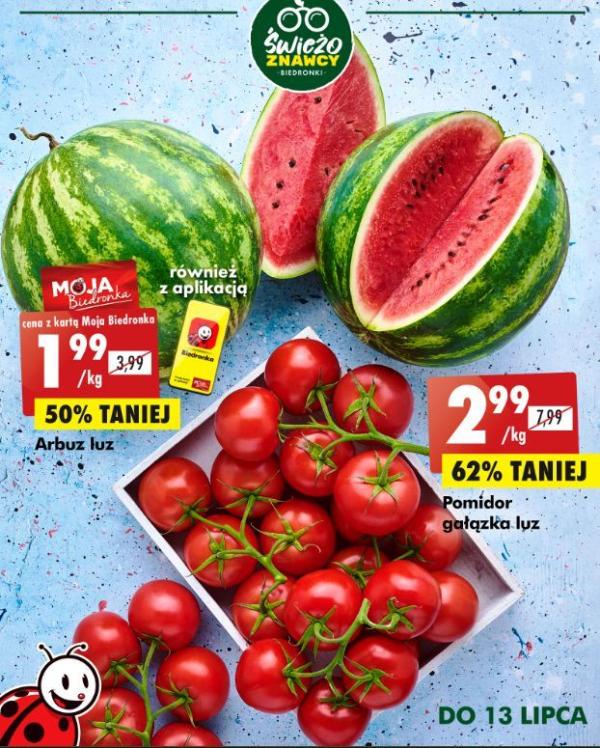 Ulotka sklepu Biedronka z promocją na pomidory i arbuzy