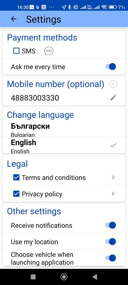 ustawienia aplikacji parkingowej w Słonecznym Brzegu