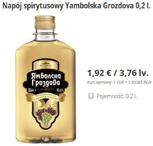 Przykład taniej rakii bułgarskiej ze sklepu — produkt który smakuje bimbrem, nie owocem