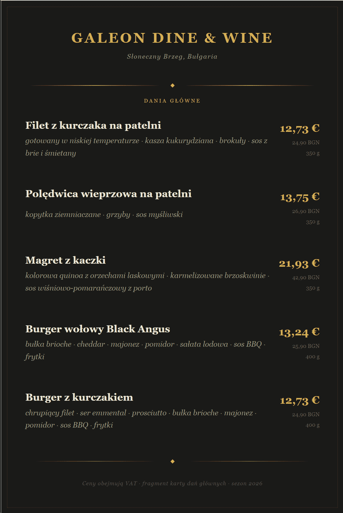 Galeon Residence &Amp; Spa - Recenzja Tego Specyficznego Hotelu 6 Galeon vine@dine menu